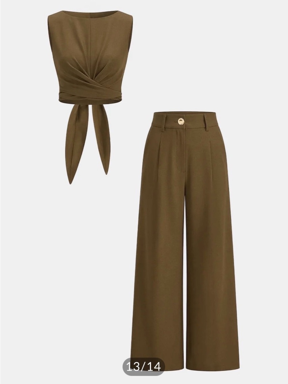 Commense cross - tie crop top & wide -leg pants set